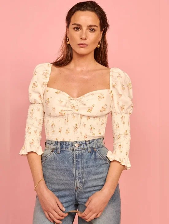 Reformation Floral Linen Haven Top Size Small - Picture 7 of 8